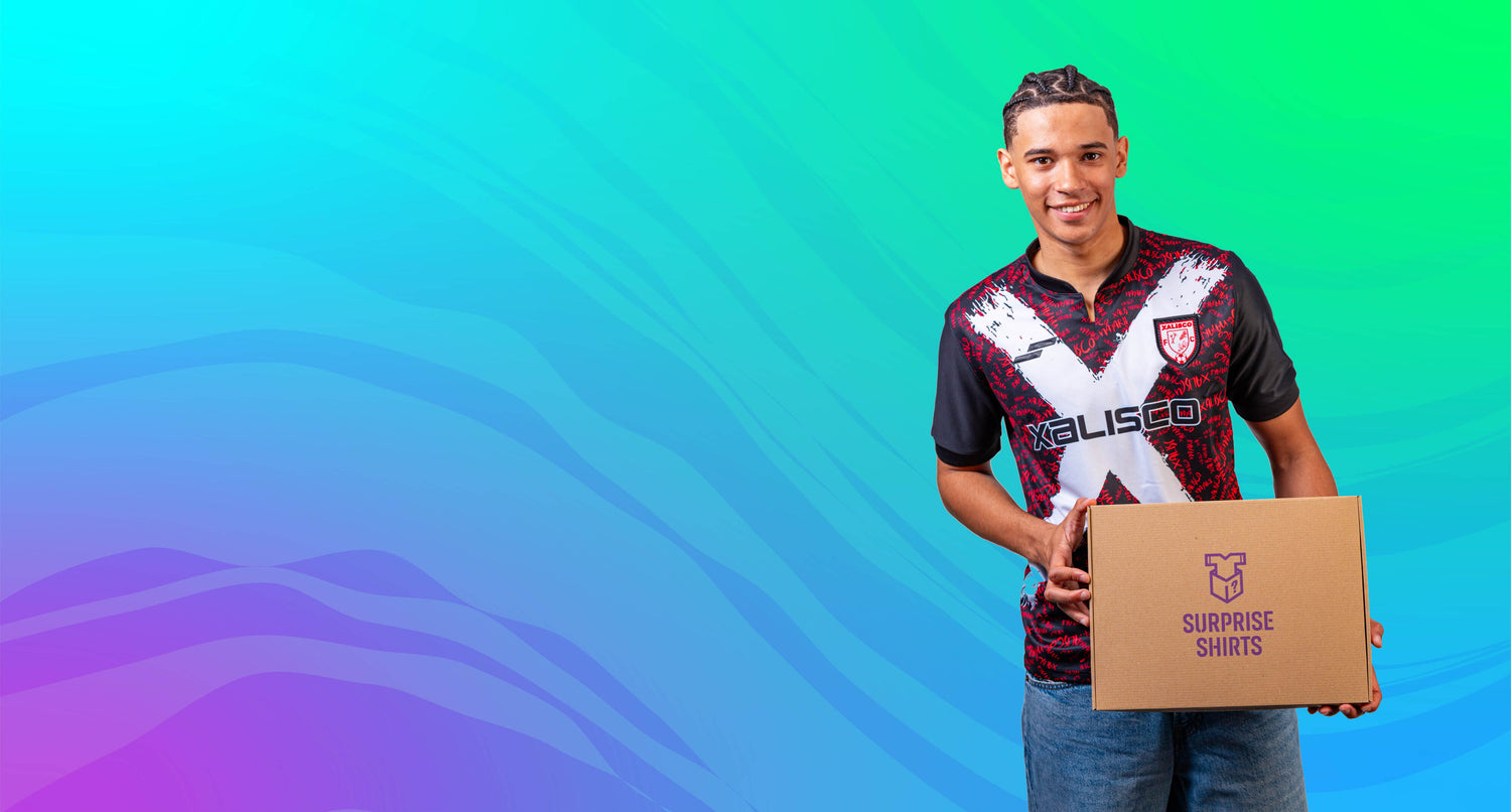 Person holding a surprise box with a colourful gradient background